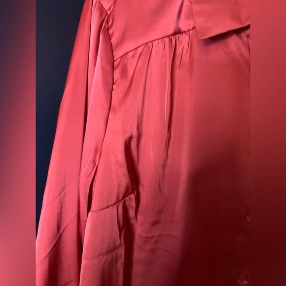 TORRID NWT Madison Satin Button-Up Long Sleeve Shirt, Holly Berry color, 24”p2p - Picture 7 of 9
